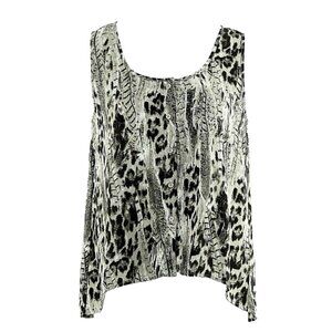 Mine Sz L Sage Green Black Gold Sheer Hi Low Buttoned 100% Poly Top